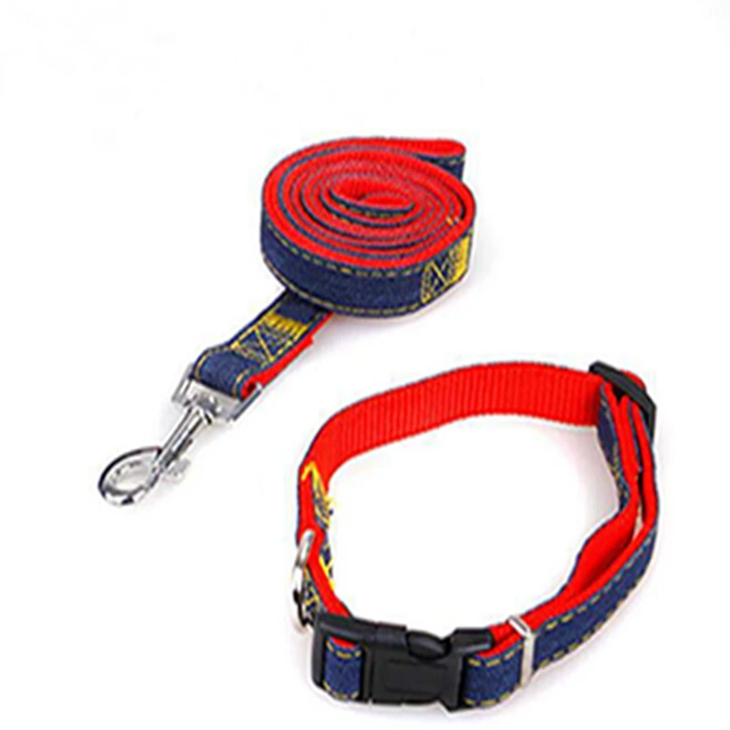 collar rope red Джинсовый поводок для собак, ремни на грудь, толстая переносная Тяговая веревка, ошейник для собак, набор поводков для питомцев, щенков, кошек, больших средних и маленьких собак - Цвет: collar rope red
