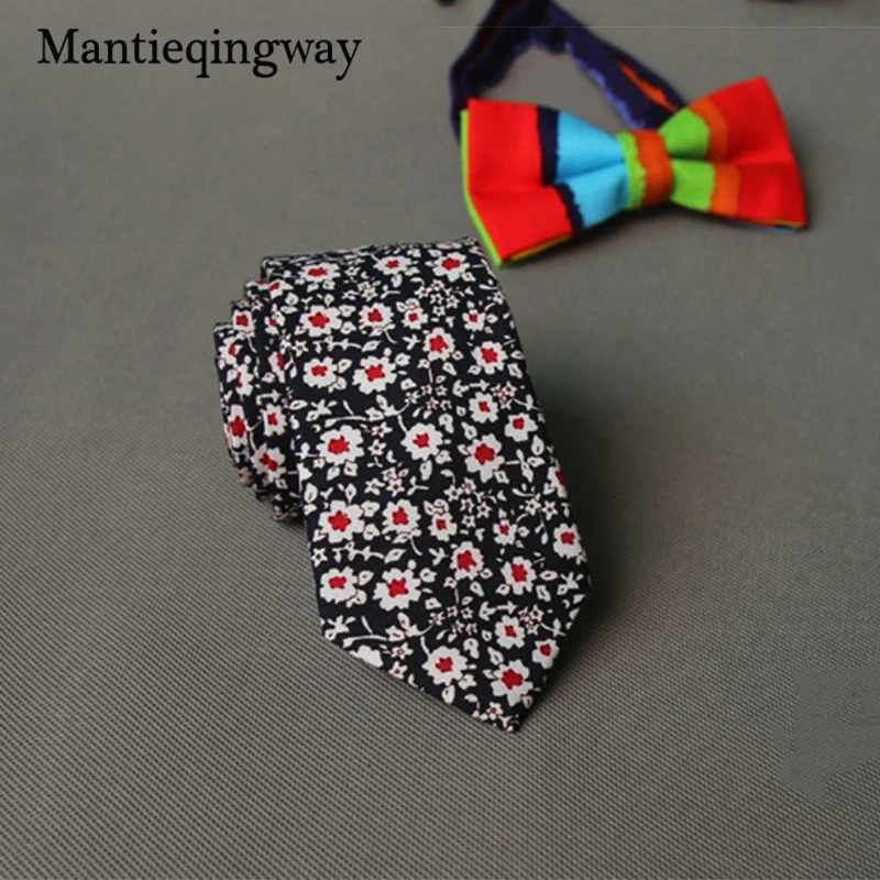 Mantieqingway 6 см Для мужчин цветочный хлопок Tie свадебное бабочкой воротник тощий модные Повседневное цветок тонкий Gravatas печатных галстук для