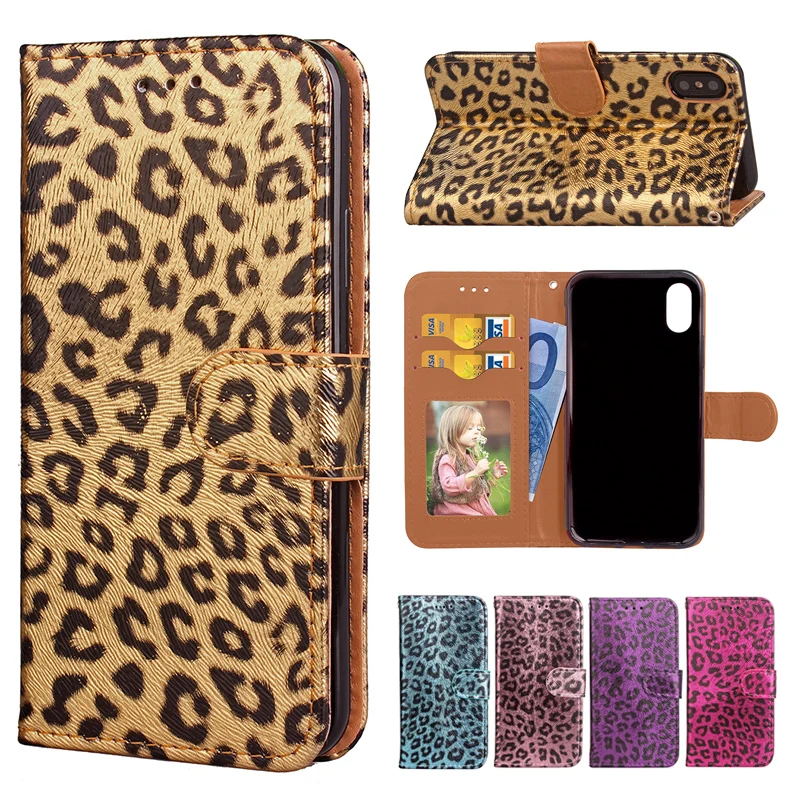 Leopard print Leather Wallet Flip Cover Case for Apple iPhone X case