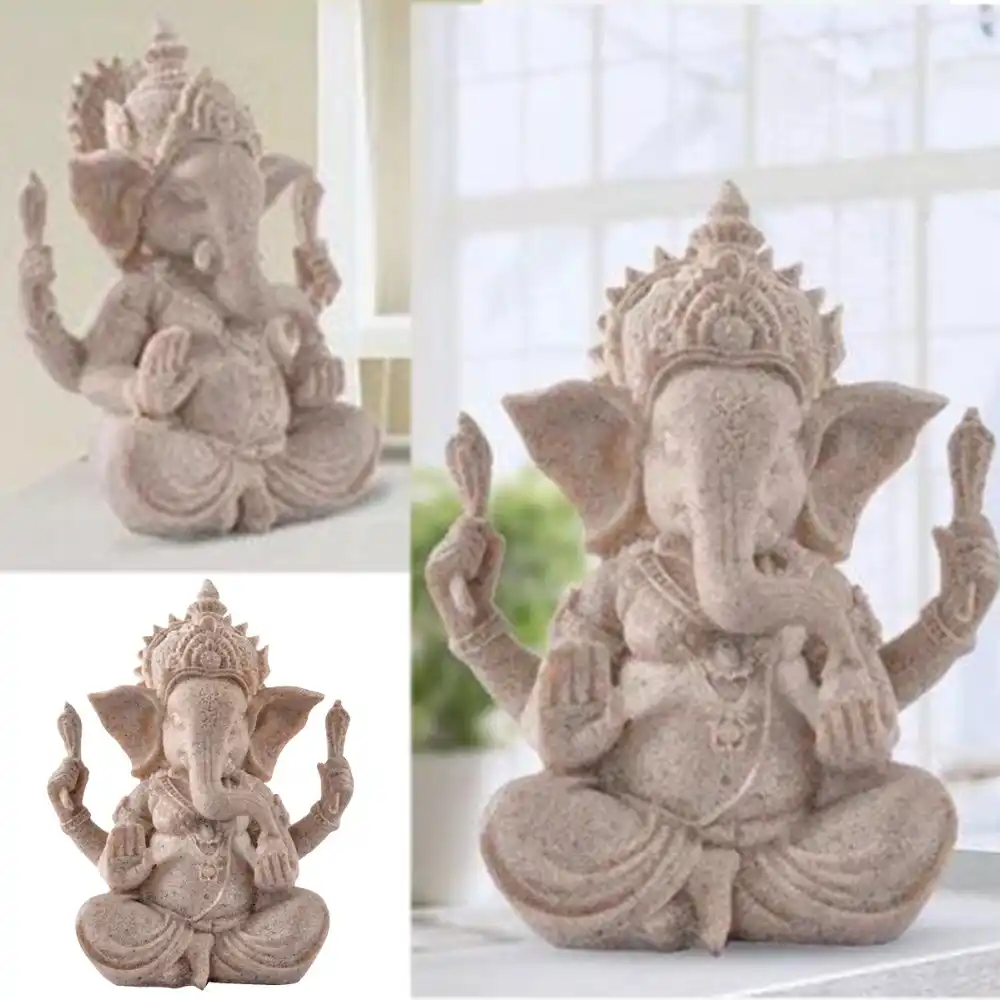 Sandstone Ganesha Elephant Elephant Buddha Statue Hand Carved Figurine