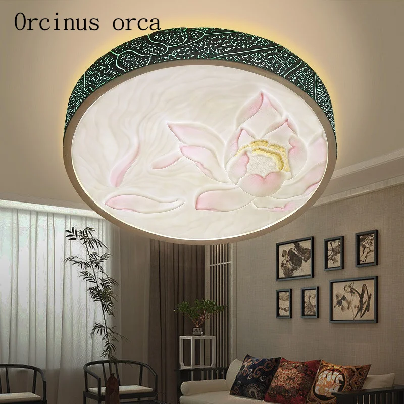 

European pastoral style glass ceiling lamp Bedroom terrace dining room French engraving resin ceiling lamp free shipping