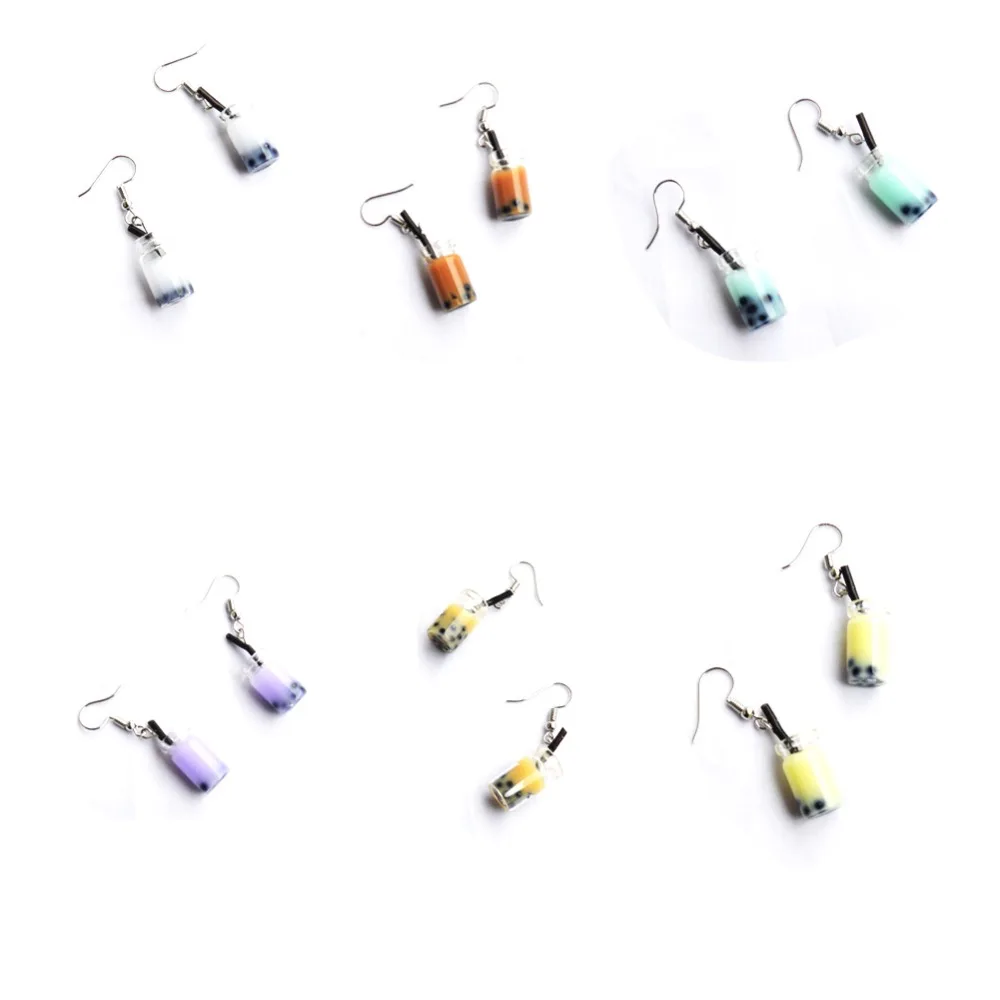

Creative Unique Bubble Tea Drop Earrings Personality Pearl Milk Tea Drink Earring for Girl Funny Party Jewelry Christmas Gifts