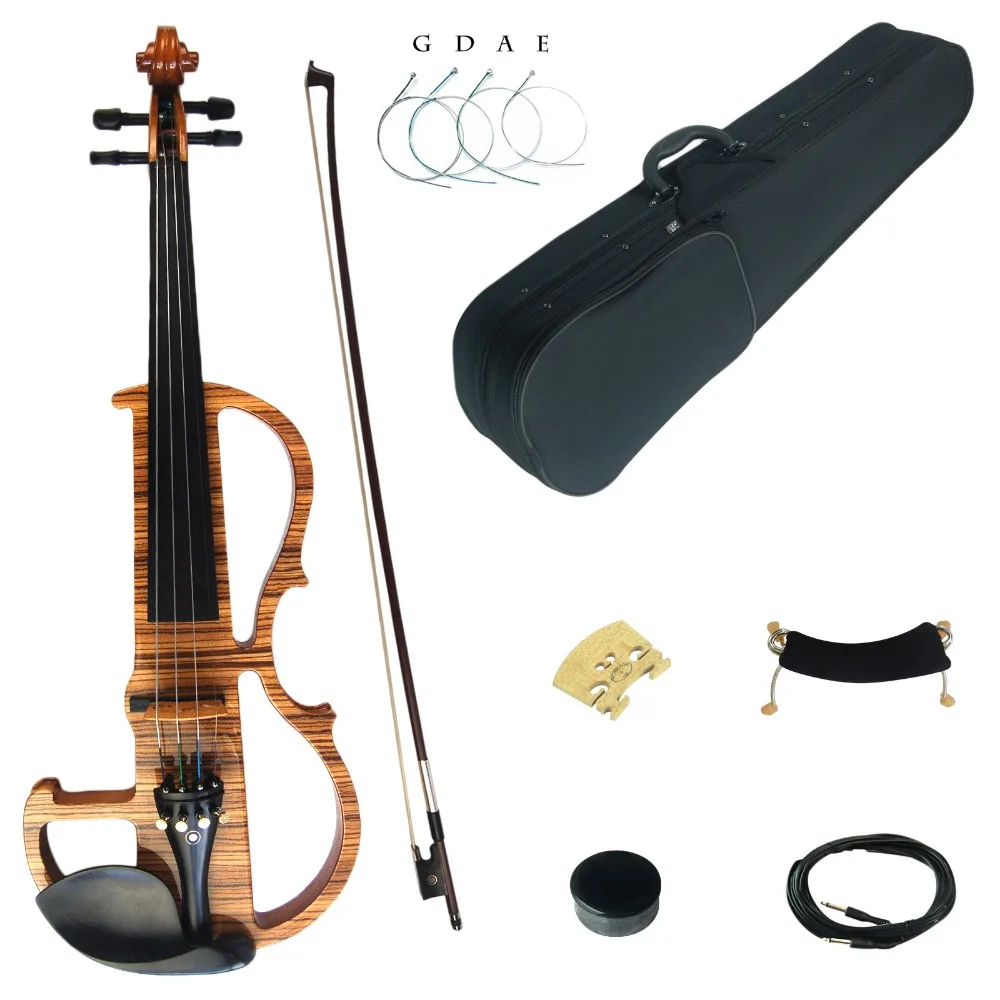 

Kinglos Full Size 4/4 Colored Solid Wood Grain Advanced Electric / Silent Violin Kit with Ebony Fittings