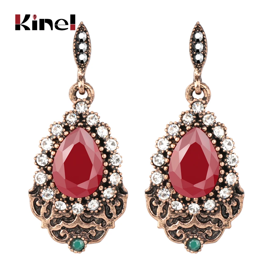 

Kinel Turkey Jewelry Wholesale Retro Look Drop Earring For Women Antique Gold Color AAA Crystal Engagement Party Accessories