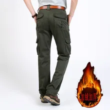Осень-зима брюки-карго Для мужчин хлопок Мульти Карманы толстые Flece тактический военный дышащие повседневные штаны Для мужчин(без ремня