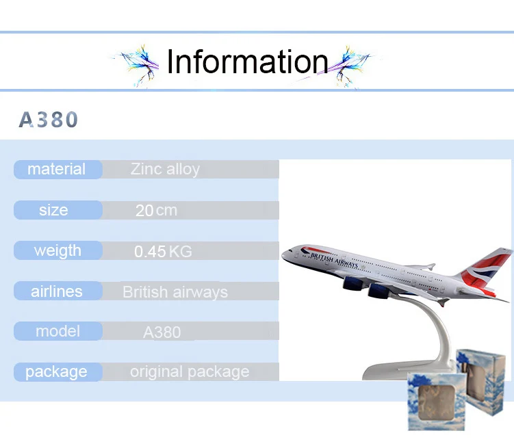 20 см A380 Большой Британский самолет модель Англия воздушный пассажирский самолет сплав авиакомпания модель Путешествия Праздник подарок на день рождения