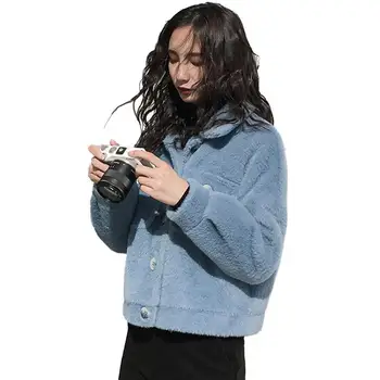 

Women 2019 Spring Autumn Faux Mink Cashmere Coat Female Thick Warm Plush Overcoat Ladies Solid Chic Short Cashmere Outwaer V893