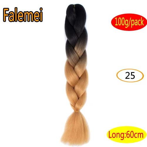 T1B/красный FALEMEI 100 г/упак. 24 дюйма, вязанные косички, волосы, Омбре, два тона, цветные, огромные косички, волосы, синтетические волосы для кукол, вязанные волосы - Цвет: T1B/красный