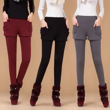 2016 plus size plus velvet thickening faux two piece women’s legging skirt female elastic high waist legging