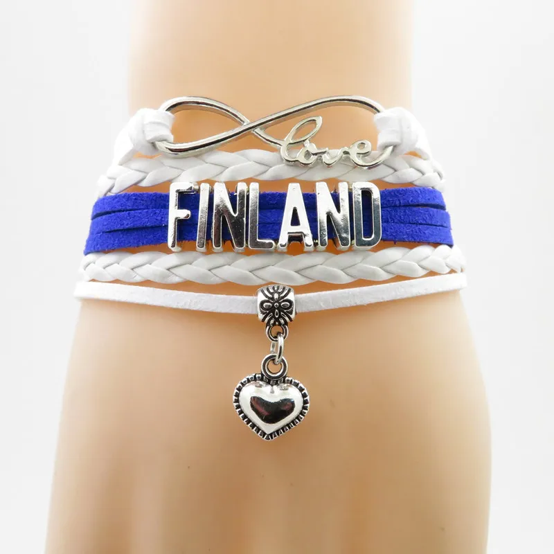 Браслет Infinity love finland, финская страна, подвеска для браслета в форме сердца, финский браслет, модный финский браслет для мужчин и женщин