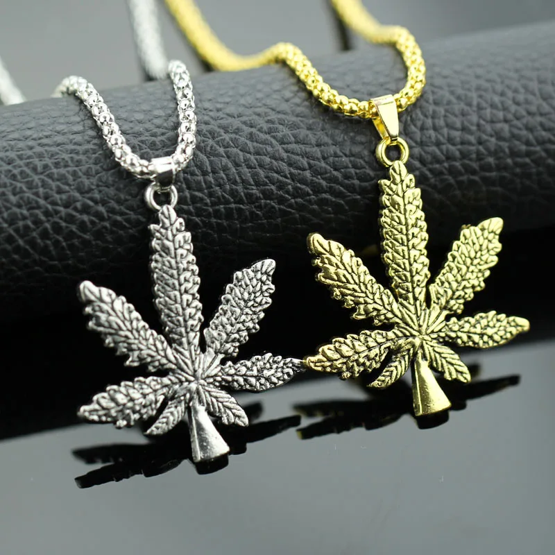

Bronze Silver Color Cannabiss Small Weed Herb Charm Necklace Maple Leaf Pendant Necklace Hip Hop Jewelry Wholesale