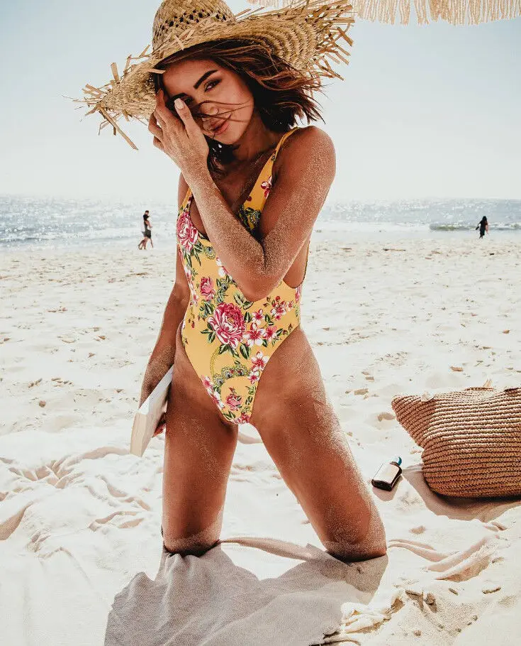 

2018 Women Push-up Padded Bra Bandage Romper Triangle Beach Floral Bodysuits