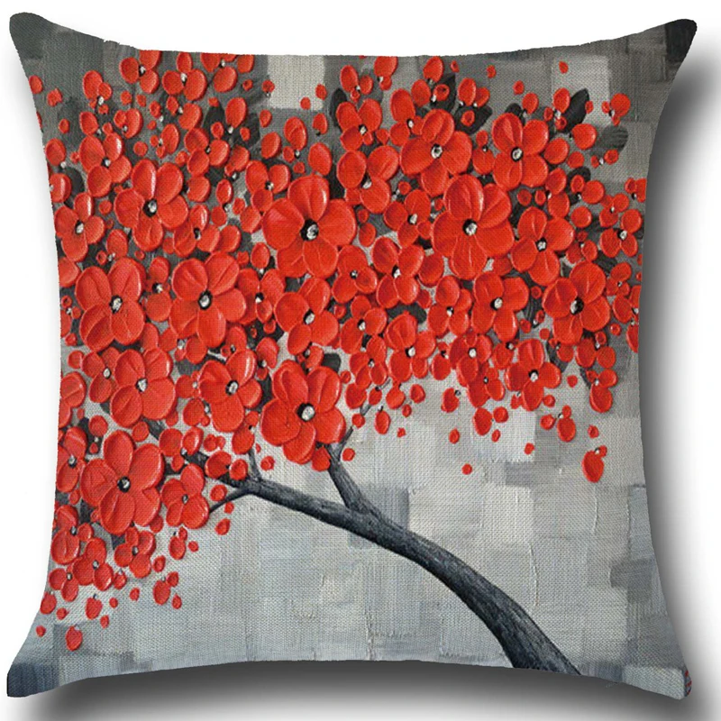 3D oil painting trees pillow case Cotton baby pillowcaseoil paint flowers cotton cushion pillowcase car waist cushion cover PP29