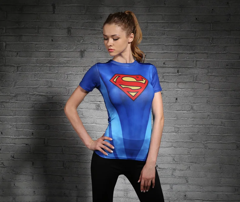 

2018 Marvel series Superman Punisher Running Shirt Men women short Sleeve Compression Shirts Gym Fitness Sport cycling Men