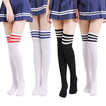 

Sexy Women Socks Thigh High Socks Cotton Over Knee Socks Student Japanese Striped Stocking Autumn Winter Warm Long Socks Medias