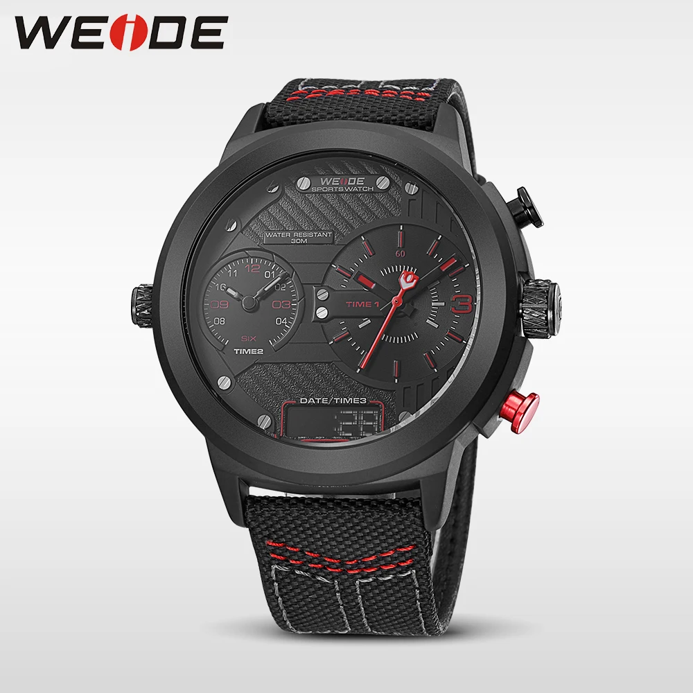 WEIDE Роскошные часы спортивные цифровые нейлоновые ремешок черный круглый