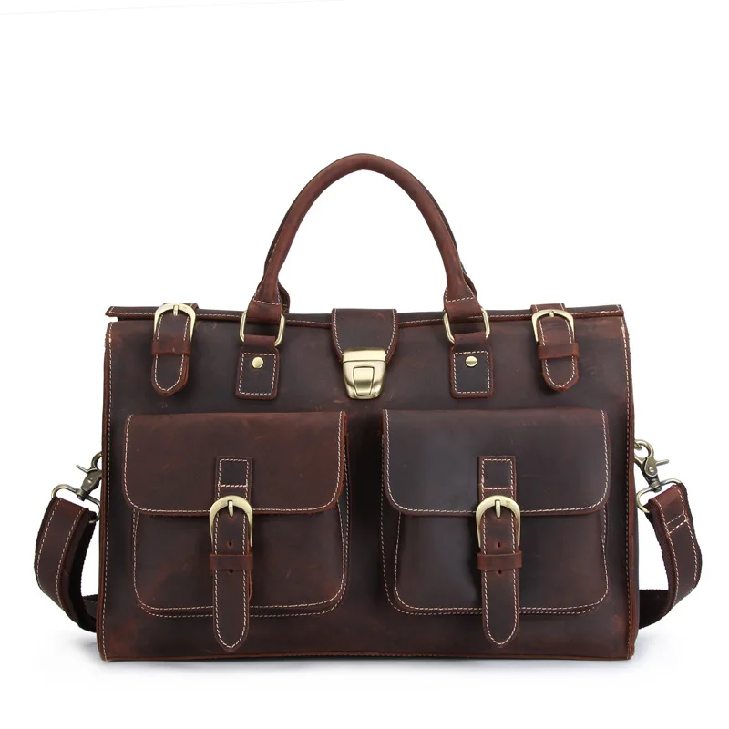 

Genuine Leather Handbags Men Bag Crazy Horse Leather Laptop Shoulder Bag Business Cowhide Male Briefcase High Quality Messenger