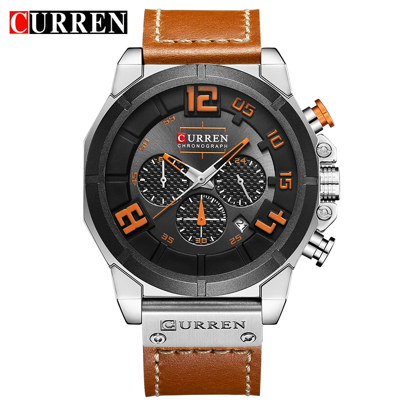 

CURREN 8287 Top Brand Chronograph Quartz watches Men 24 Hour Date Men Sport Leather Wrist Watch
