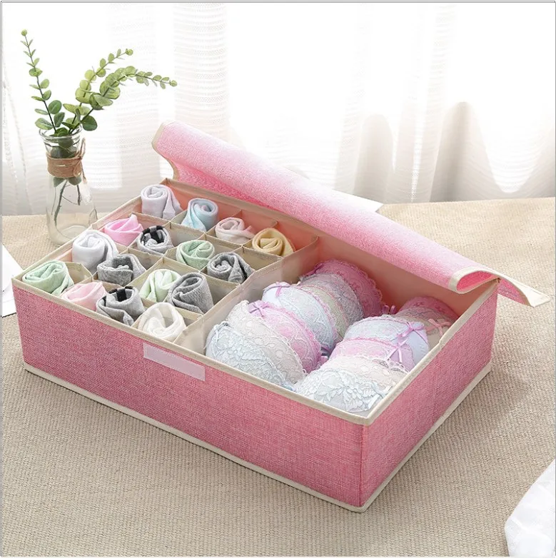 

95 Cotton covered storage box for underwear bra knickers stockings socks Multi layer storage box tie scarf organizer dust proof