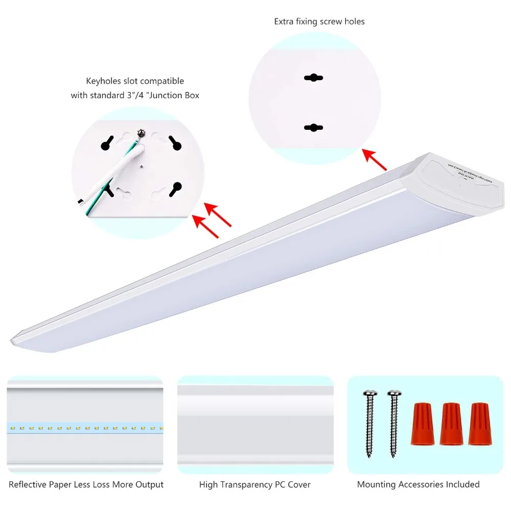 AntLux Linkable 4 Foot LED Wraparound Shop Light 40W Flush Mount Garage Lights, 4400 Lumens, 4000K, 4’ LED Wrap Around Light, 4ft Linear Puff Ceiling Lighting Fixture, Fluorescent Tube Replacement (2)