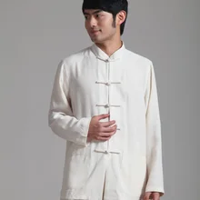 Высококачественное бежевое китайское мужское хлопковое белье рубашка Кунг-фу летний костюм с длинными рукавами Hombre Camisa Размер S M L XL XXL XXXL 2352-F