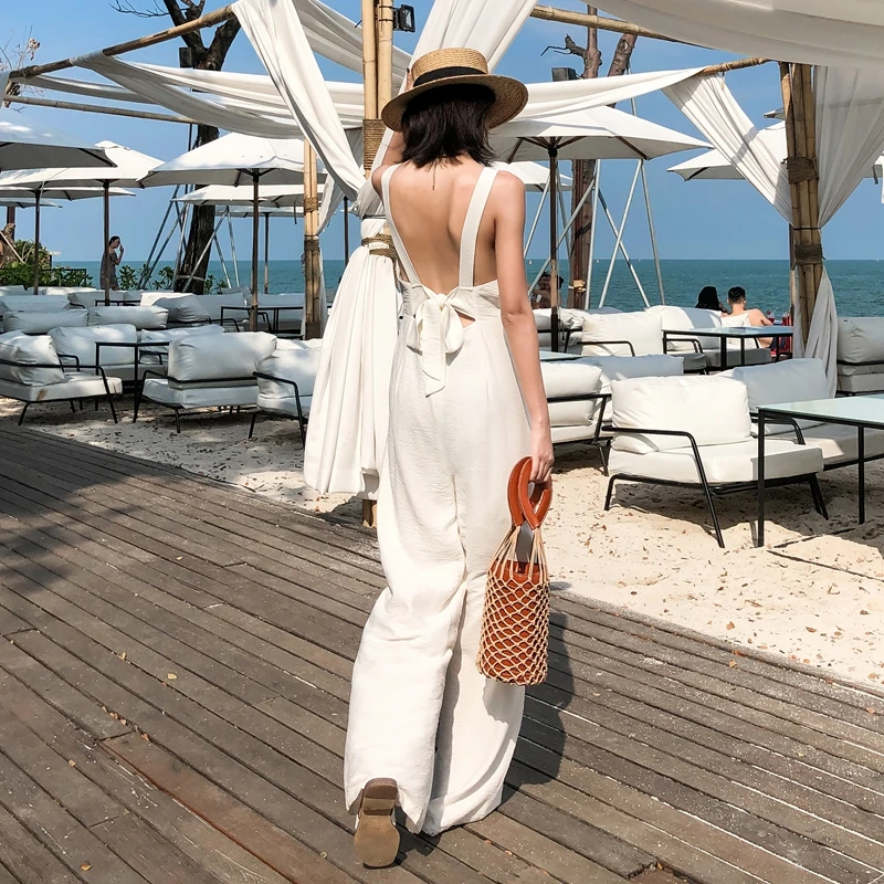 

Fashion Women Bodycon Hot Backless Summer Jumpsuit Sleeveless Playsuit beach Wide Leg Solid Party club Holiday Romper
