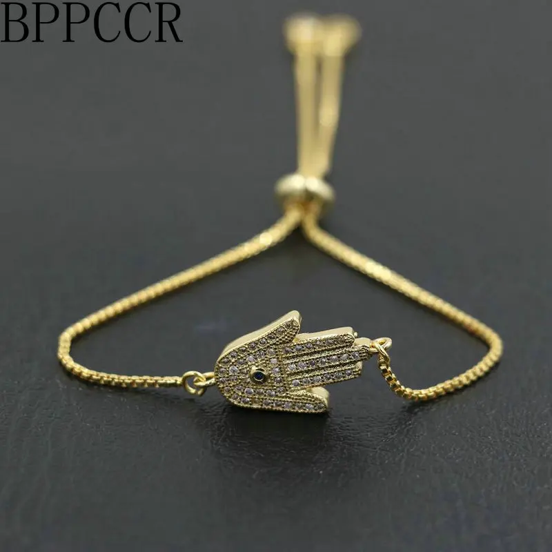 

BPPCCR Silver Color Rhinestone Pave CZ Hamsa Hand Fatima Bracelets Blue Eye Men Women Shiny Couples Charm Bracelets Gifts