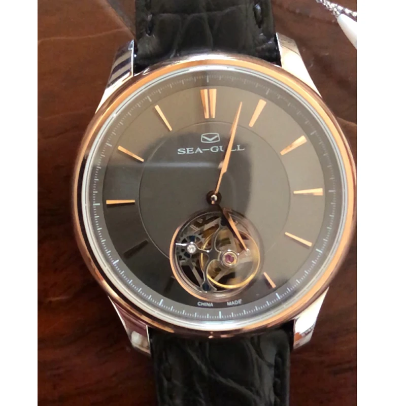 Часы Seagull Tourbillon, розовое золото 18 K, Безель 72 H, запас хода, механические часы с ручным заводом, кожа аллигатора 218.12.8801G