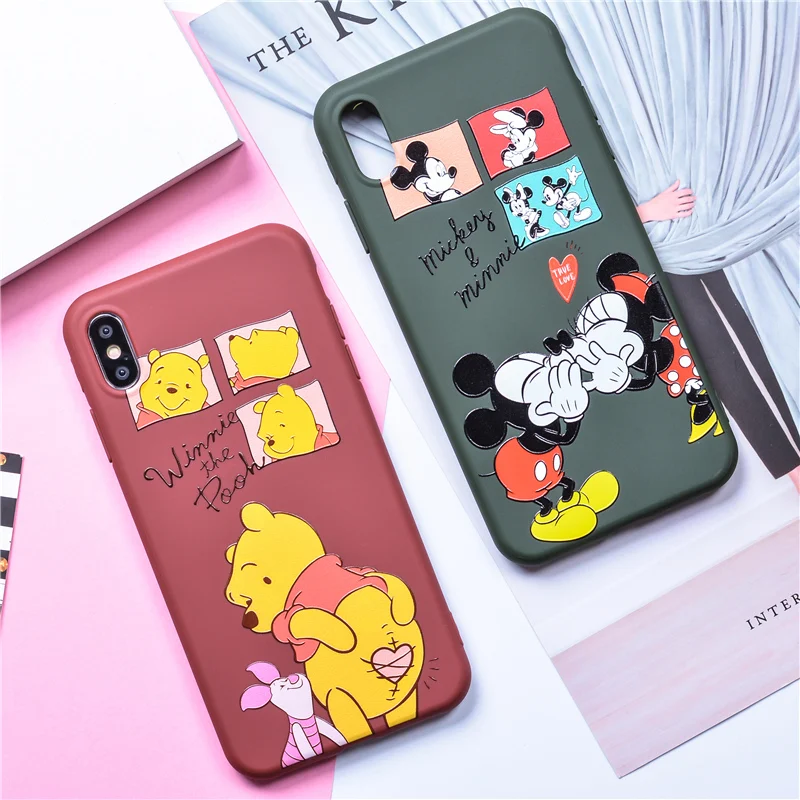 

2018 Mickey Minnie for iPhone X Case Rubber Winnie Pooh Case for iPhone Xs Max Xr Soft Cover Case for iPhone 8 6 6S 7 Plus Coque