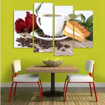 

Canvas Print Painting Artwork, Cafe styles Coffee Beans CFf025, HD 4 Panels/Set Wall Art Picture/Photo Gift for Coffee Shop