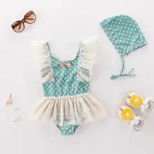 Купальный костюм для маленьких девочек детский купальник Детский слитный купальник для новорожденных Горячая весна купальный костюм Y842 с шапкой для плавания
