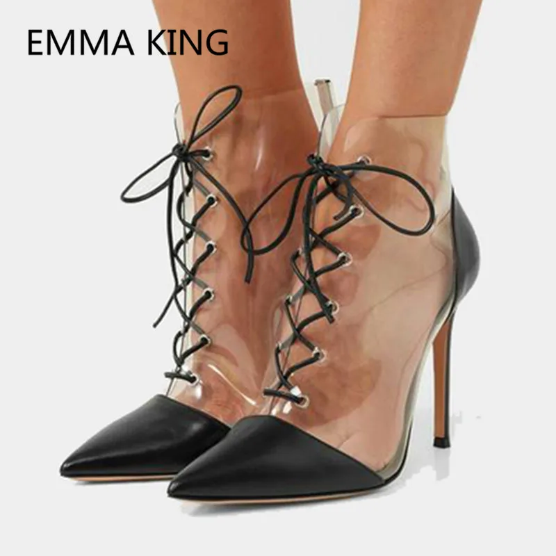 tied À As Lacets as Hauts Pointu Mode Pour Sexy Printemps Caoutchouc Bottines Pvc En Femmes Picture Bottes Pluie Talons Shown Croix Bout De Chaussures Femme In Picture Transparent vN0ym8nwO