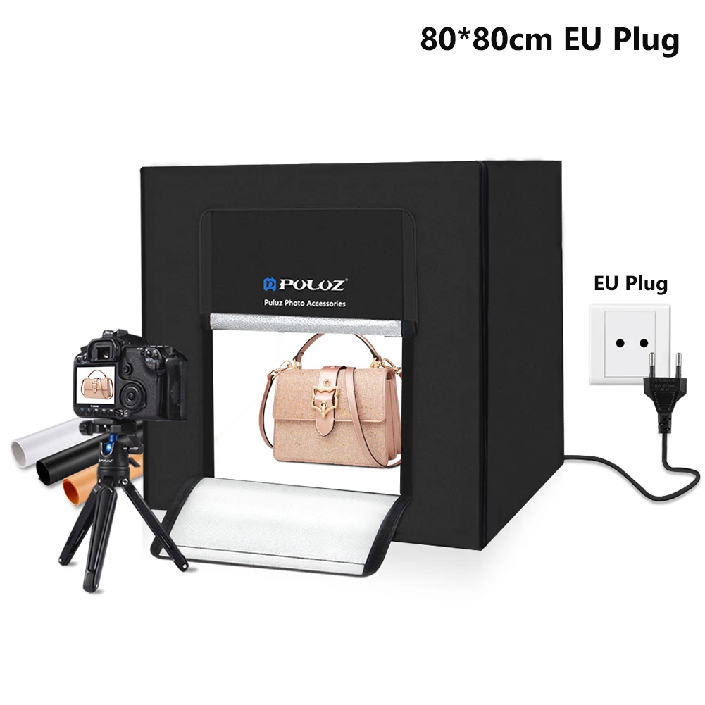

EU Plug Foldable Photo Studio Softbox Light Room Box Tabletop Shooting Tent With LED Light Soft Box 60W 5500 Lumens 80x80x80cm