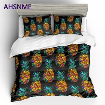 

AHSNME High Definition 3D Pattern Pineapple Cover Set Polyester Bedding Set customize Color Style of Super King Size Bed Set