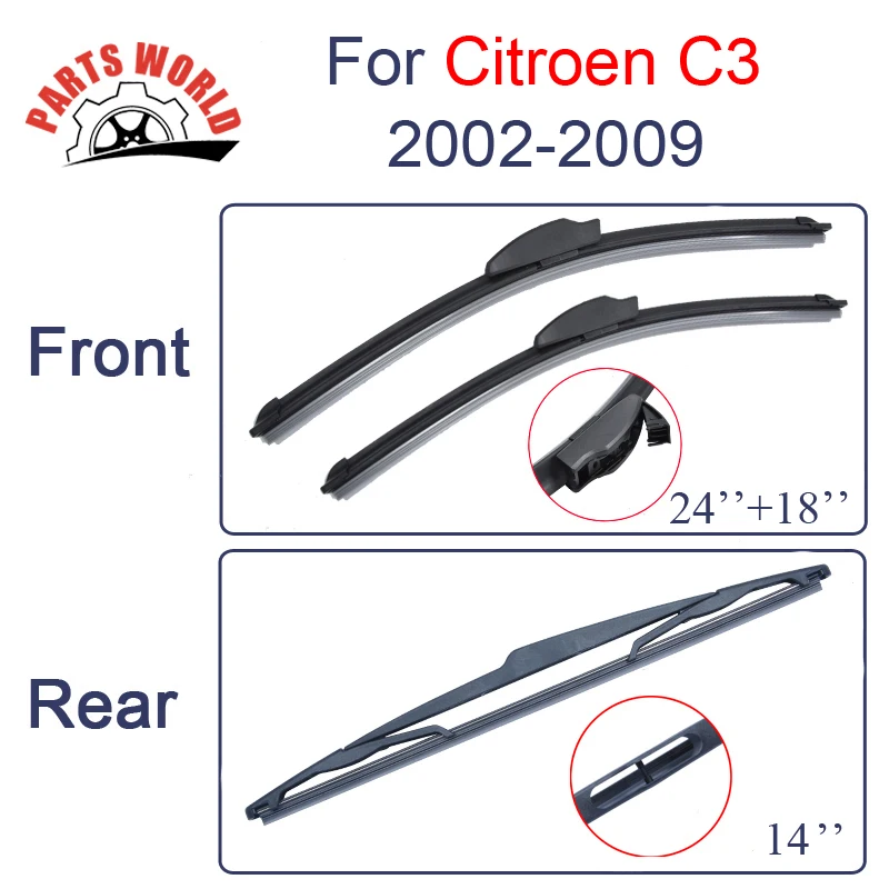Щетки стеклоочистителя для Citroen C3 2002 2009 резиновые передние и задние щетки