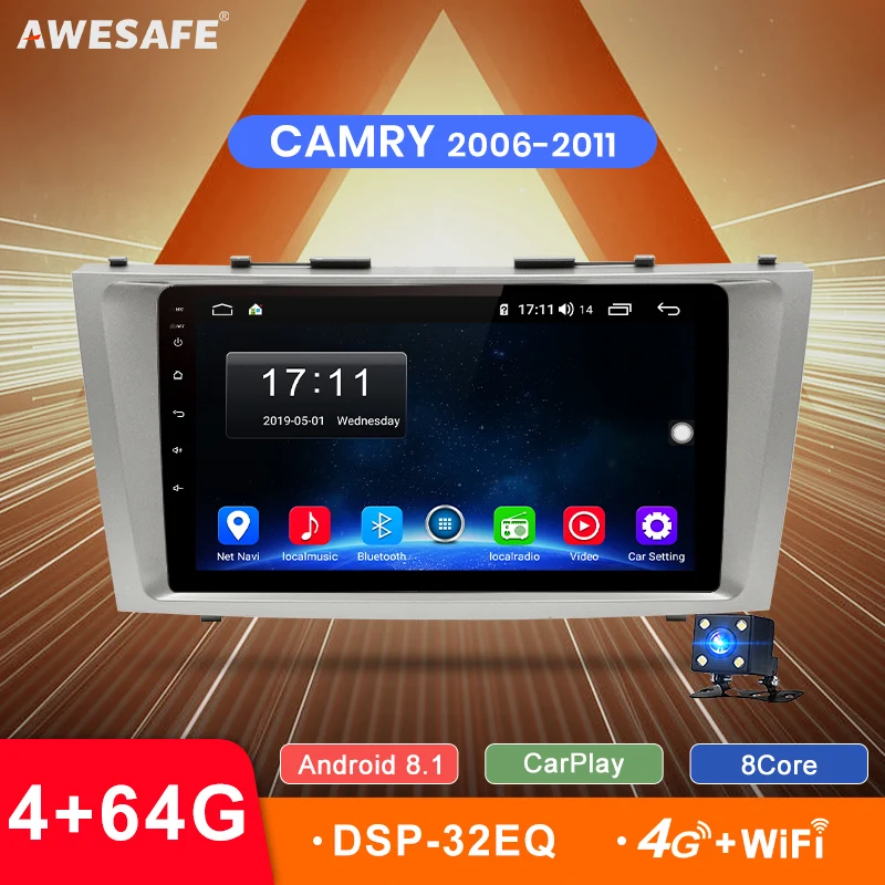 

AWESAFE 2 Din 4+64GB Car Radio 9" HD Multimedia Player GPS Touch Screen Auto audio Car Stereo For Toyota Camry 40 50 2007 2008