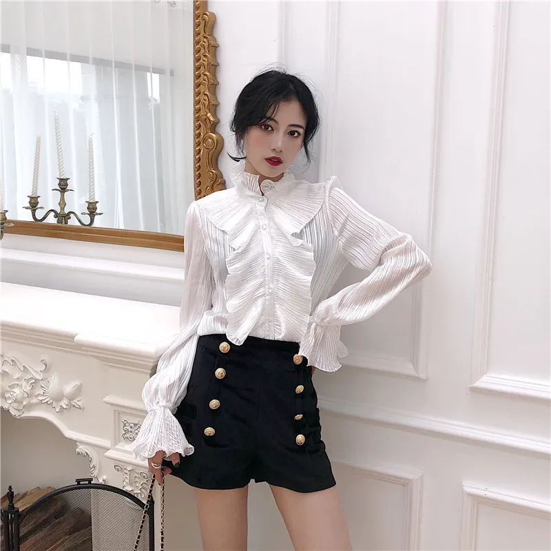 

Women's Clothing spring summer new blusas mujer de moda vintage Korean style full sleeve tops woman o-neck ruffles white shirts