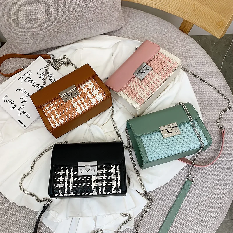 

New Women's Designer Handbag 2019 Spring And Summer Simple Small Square Bag Ladies Weaving Trend Shoulder Bags