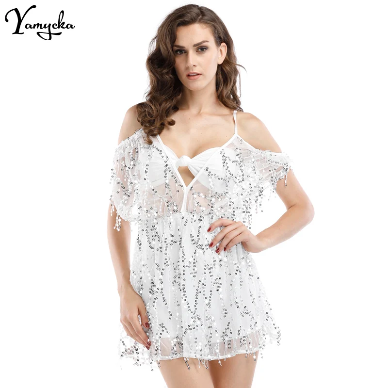 2018 Summer Sexy Black Gold Sequins Tassel V-Neck Women Jumpsuit Short Playsuit Romper Club Combinaison Bandage Overalls 2018 