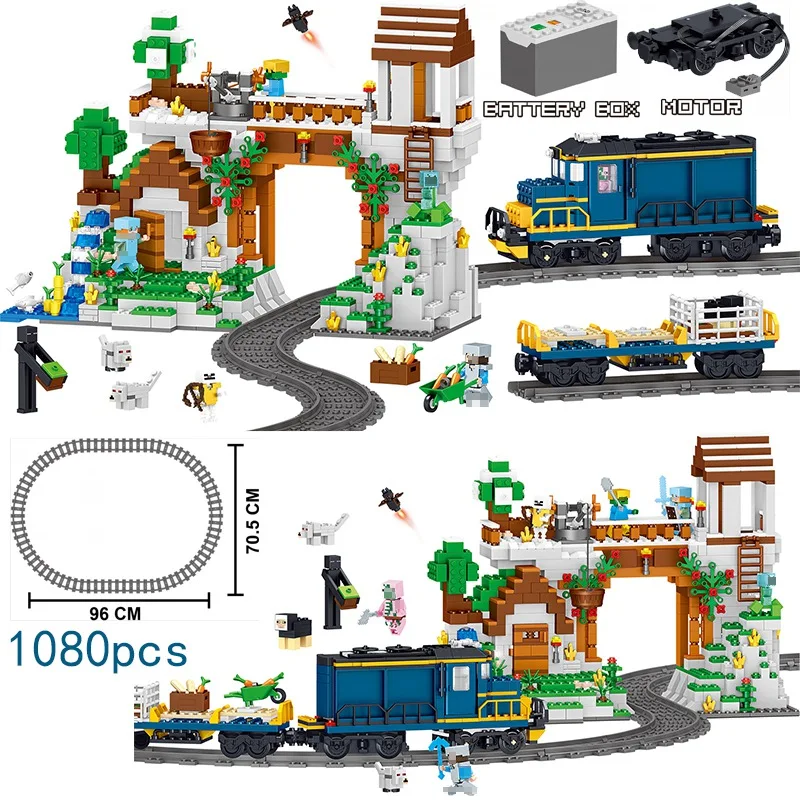 

LELE 1080PCS Minecraft Train with Motor Track Box Building Blocks Mini Bricks Kit Figures legoings Educational Toys For Children