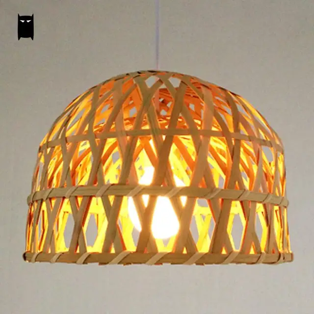 Round Natural Coffee Bamboo Wicker Rattan Basket Pendant Light Fixture