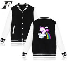2017 harajuku kawaii casaco feminino Unicorn hit hop Printed Hoodie baseball jacket bomber jacket Women men Pink button Moletom