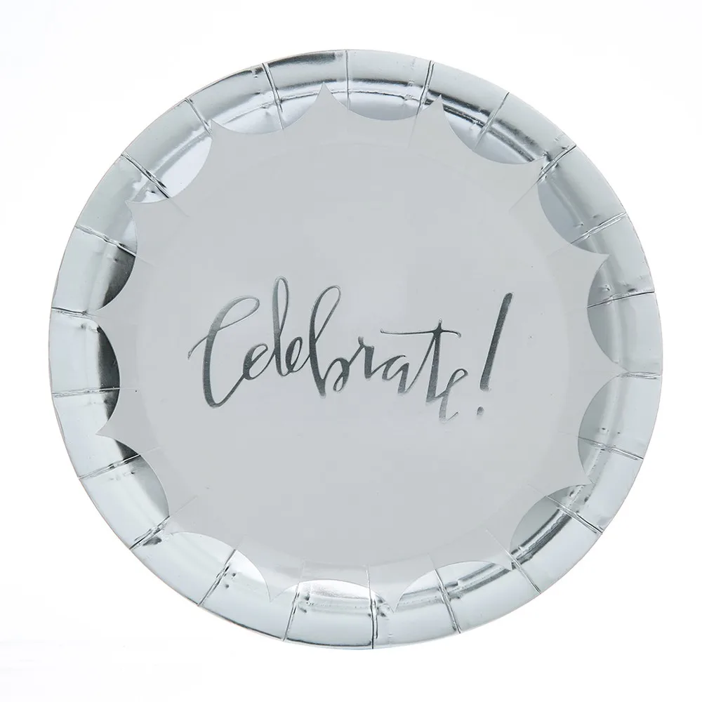 10 шт./лот, серебряные бумажные стаканчики и тарелки, лазерные тарелки для детей, декоративные тарелки для дня рождения, вечерние, свадебные принадлежности - Цвет: silver2 plate 10pcs