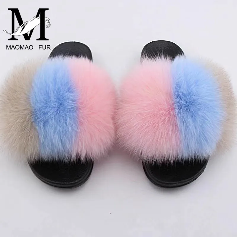 

Fox Hair Slippers Women Fur Home Fluffy Sliders Plush Furry Summer Flats Sweet Ladies Large Size Hot Sale Cute Flip Flops
