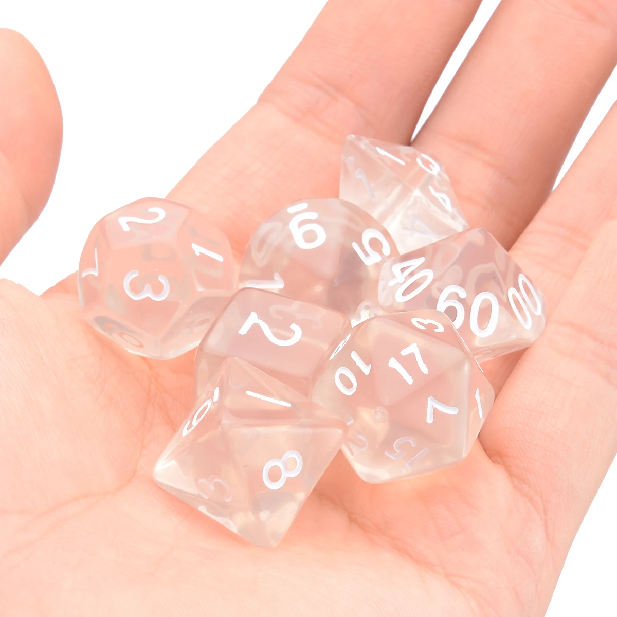 7pcs/lot White Polyhedral Transparent Dices Multi-side  With Cloth Bag For Gaming  Dungeons and Dragons RPG Game