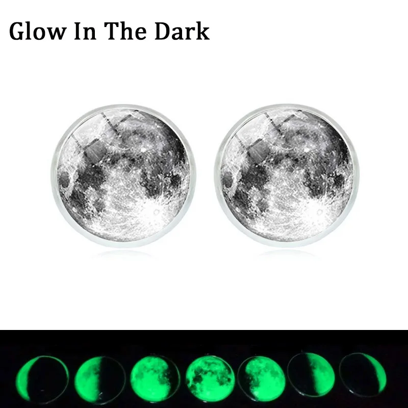 

Glow In The Dark Galaxy Moon Fashion Earrings Art Glass Cabochon Fashion Accessories Silver luminous Earrings for Women Jewelry