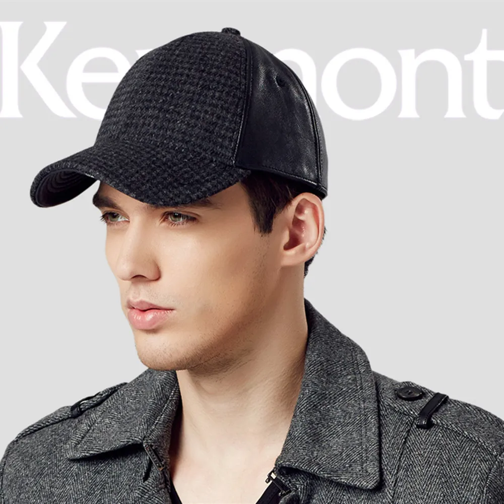 

Free Shipping Kenmont brand Men Spring Autumn Baseball Cap Woolen Wool Oxhide Genuine Leather Visor Hat Adjustable 2255
