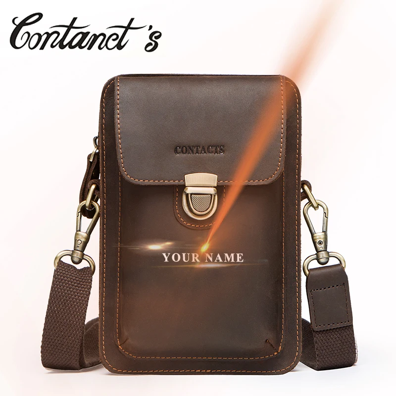 Contact&#39;s 2018 Genuine Leather Vintage Waist Packs Shoulder Bag Travel Men Card Holder Passport ...