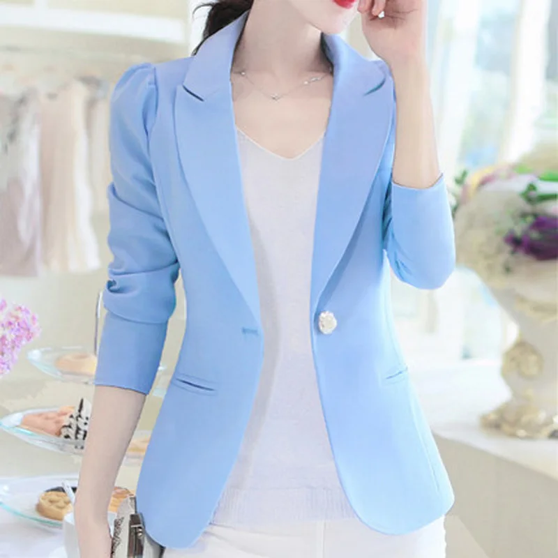 2018 New Blazer Women Slim White Black Blazer Sleeve one