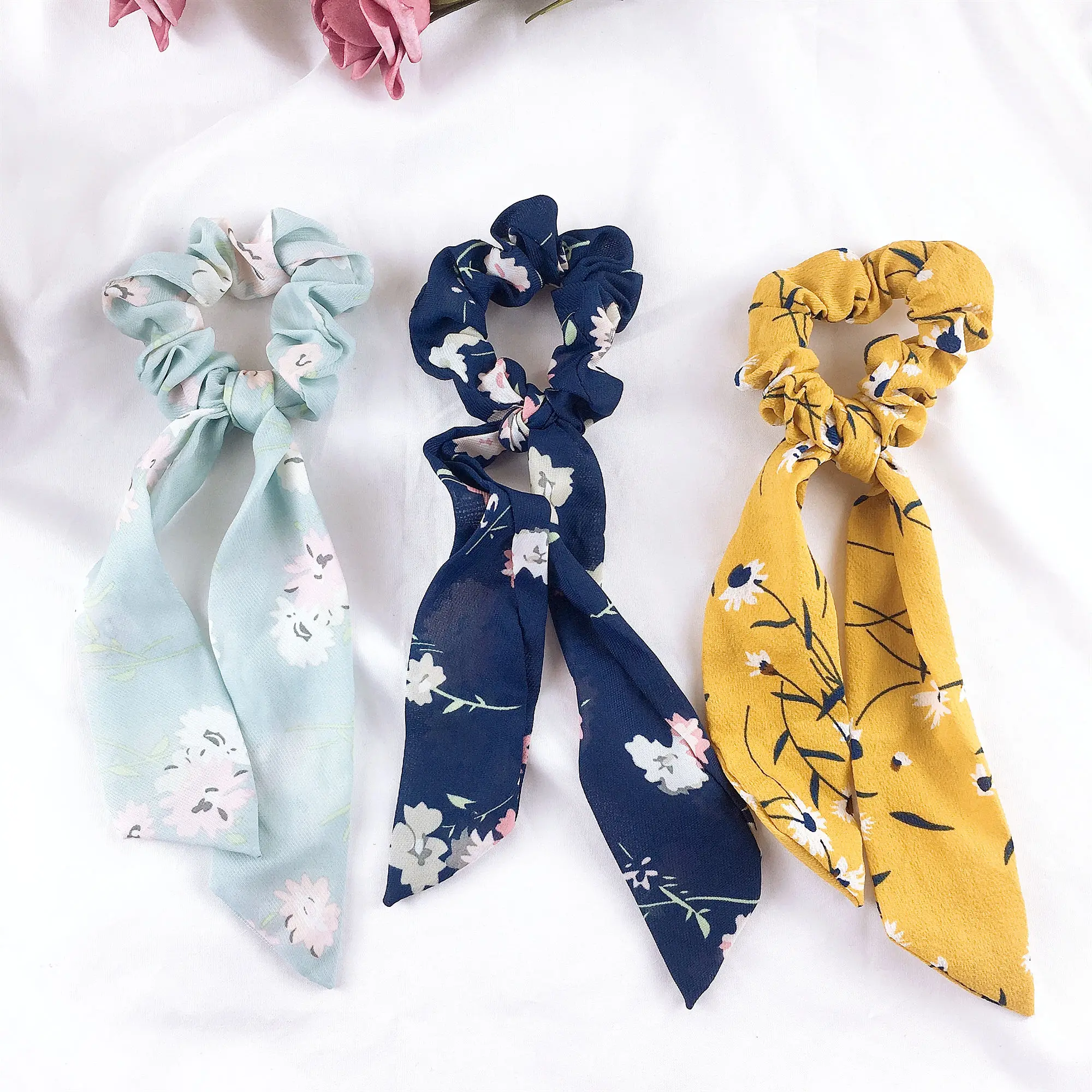 

Sweet print Bow Ribbon Hair Bands Ponytail Hair Rope Women Hairbands 2019 New Fashion Hair Accessories Headbands